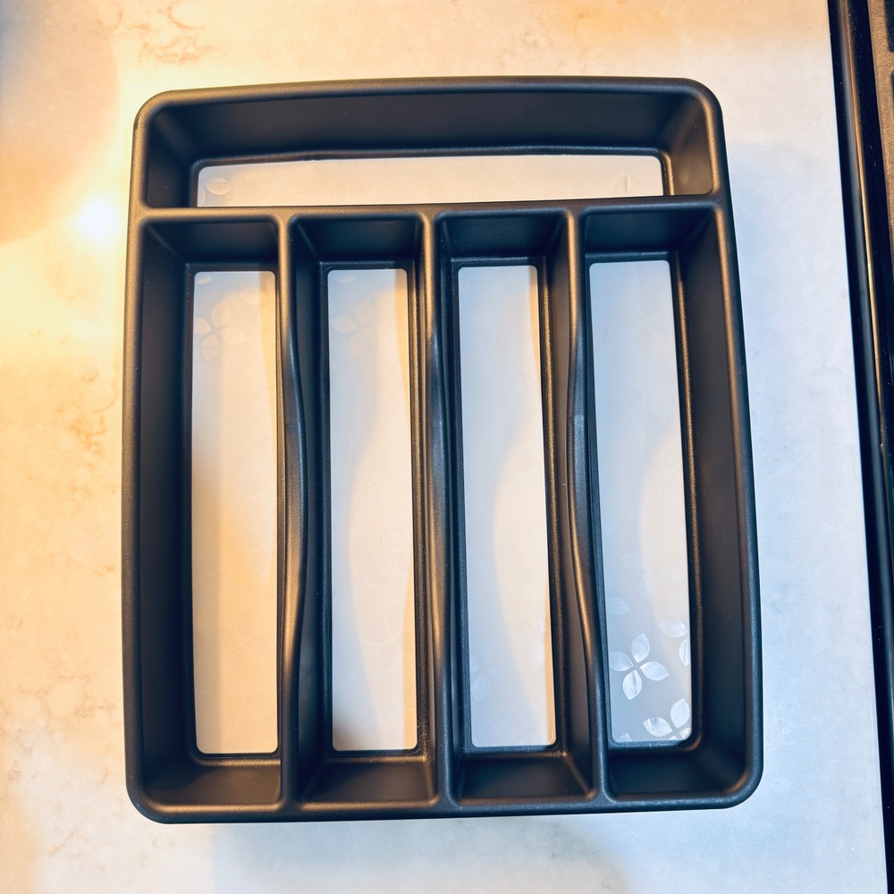 Rubbermaid Black Silverware Drawer Organizer 5 Compartment Cutlery Tray Floral
